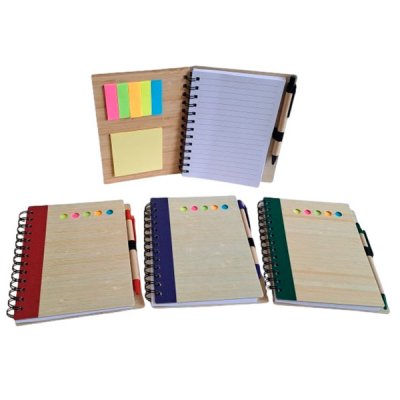Libreta bambú con lapicero y post it