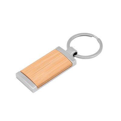 Llavero de bambú metal tag
